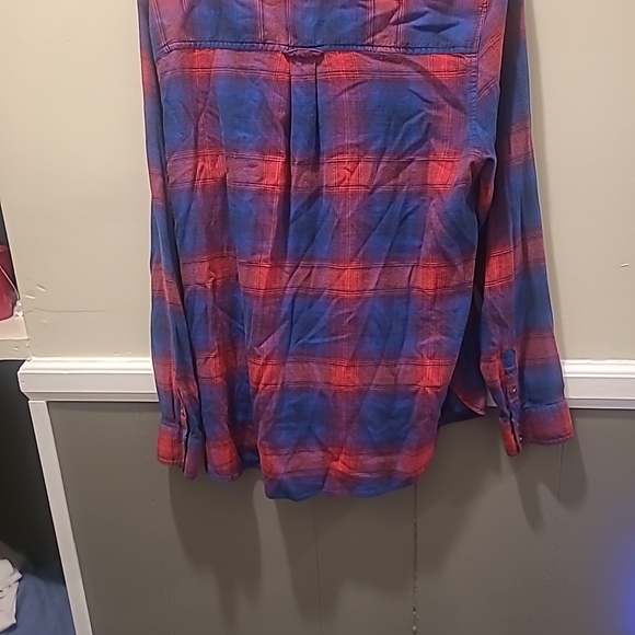 American Eagle Vintage Boyfriend Shirt Womens XL Blue Red Plaid Flannel... - Picture 10 of 14